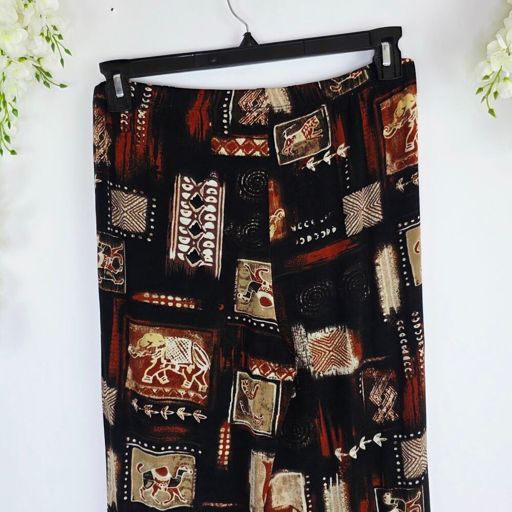 Chicos Travelers Pants Size 1 8 Medium Black Tribal African Safari Print Pull-On - Picture 5 of 14